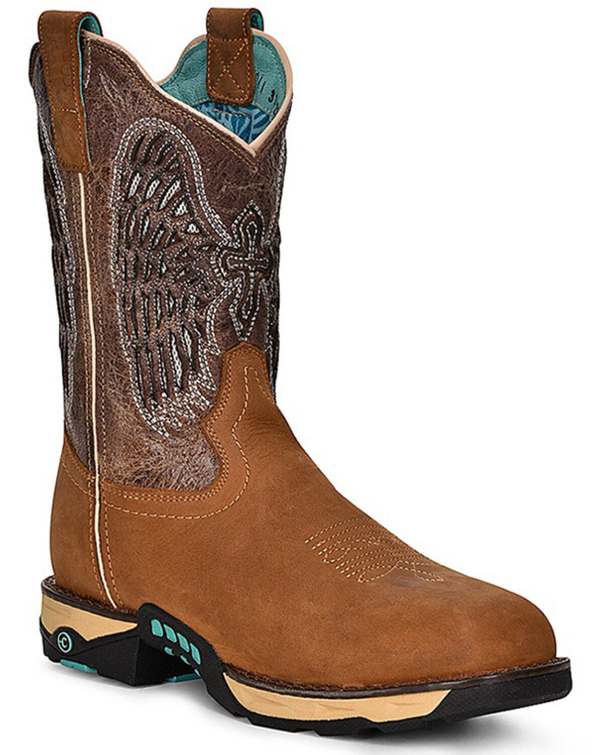 Corral Women's Embroidered Cross & Wings Water Resistant Work Boots - Composite Toe, Brown, hi-res