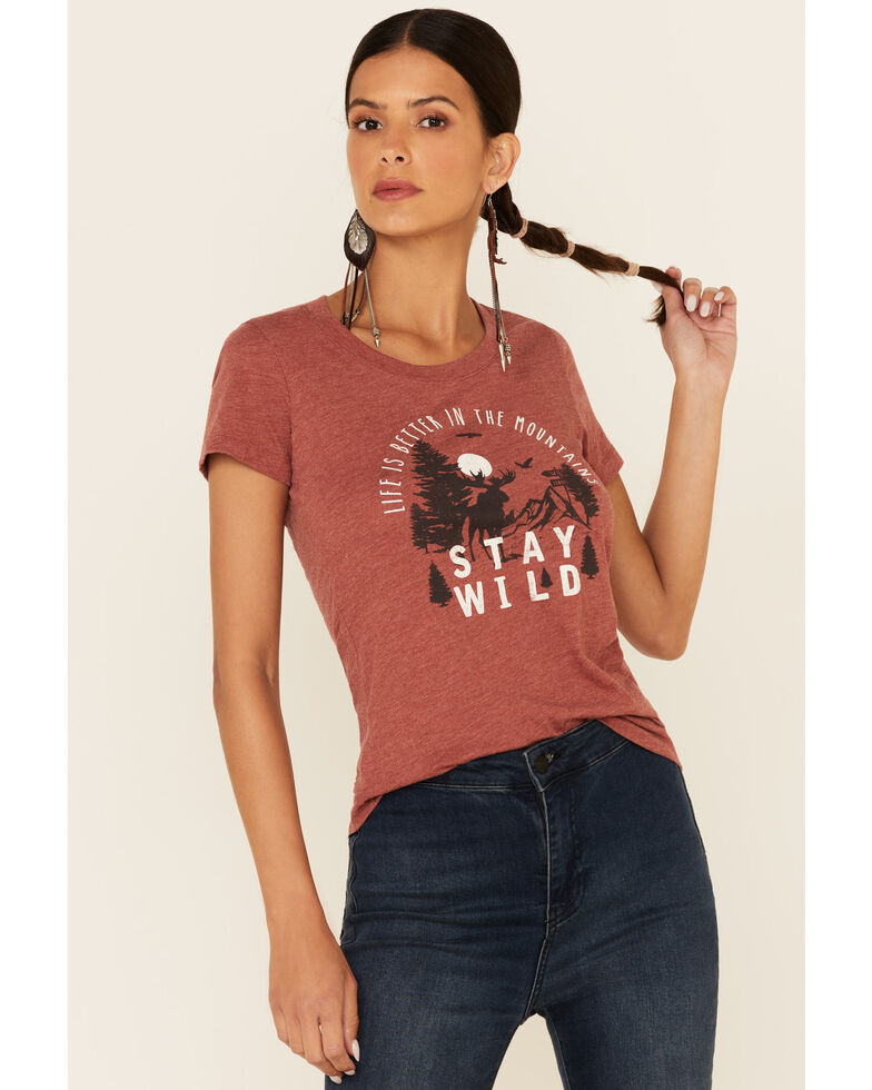 Blended Women's Heather Rust Stay Wild Graphic Short Sleeve Tee , Rust Copper, hi-res