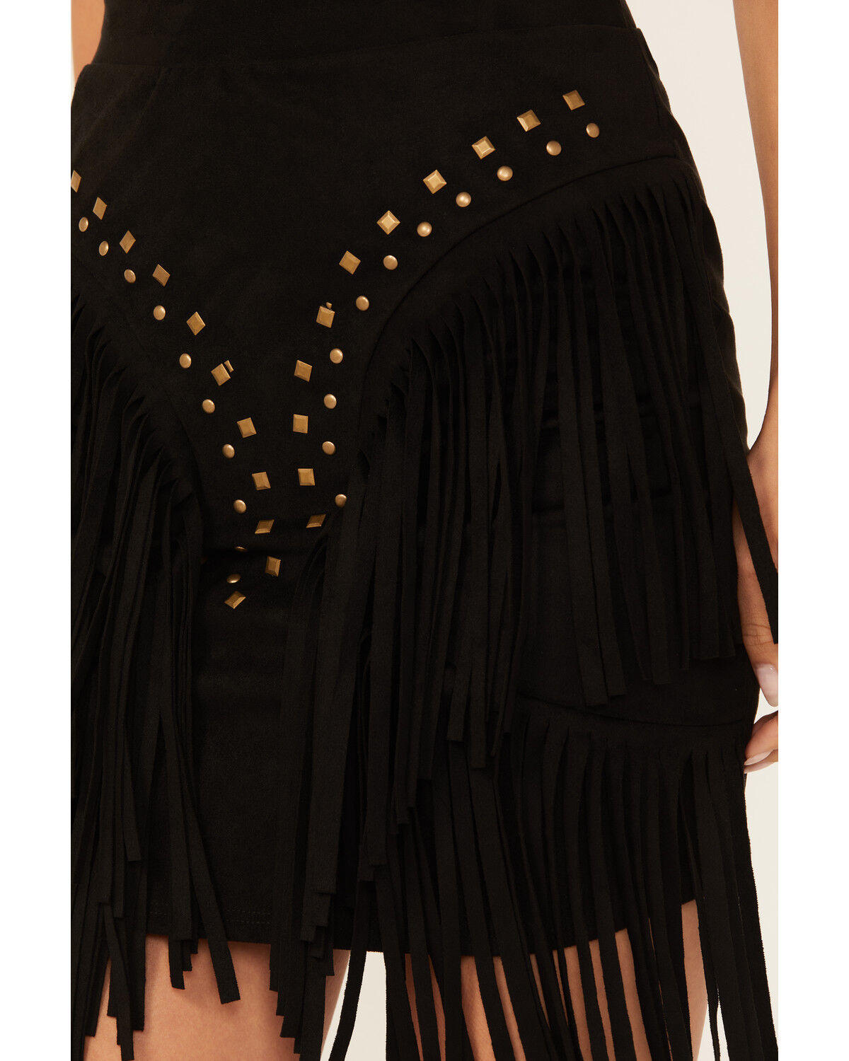 Image #2 - Vocal Women's Studded Fringe Skirt, Black, hi-res