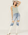 Image #4 - Miss Me Women's Found My Love Knot Jade Ribbed Tank, Sage, hi-res