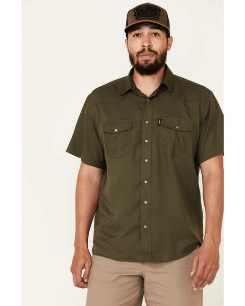 Image #1 - Hooey Men's Solid Habitat Sol Short Sleeve Snap Western Shirt , Olive, hi-res