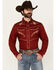 Image #1 - Wrangler Men's Rodeo Ben Embroidered Long Sleeve Snap Western Shirt, Red, hi-res