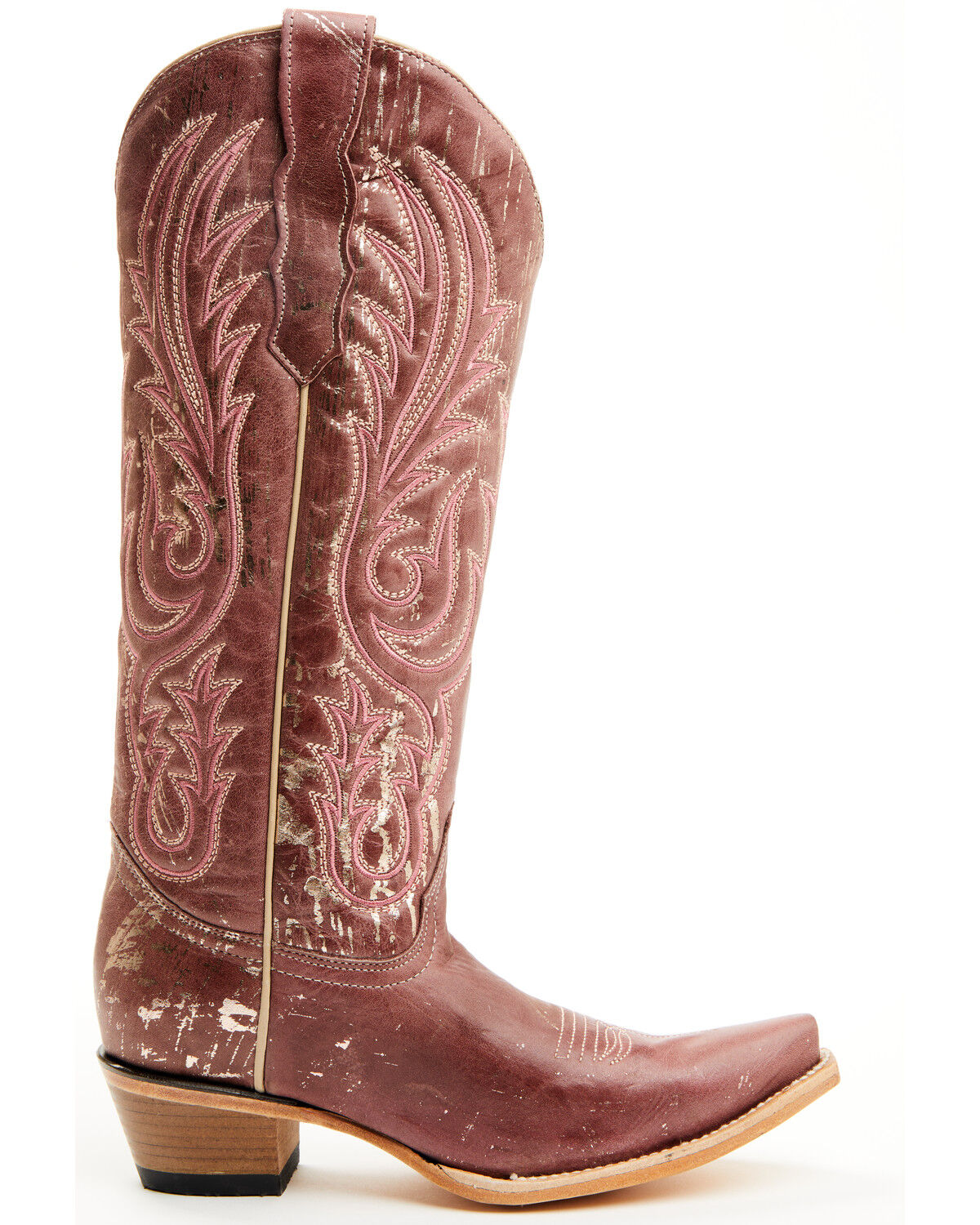 Image #2 - Circle G Women's Embroidered Tall Western Boots - Snip Toe, Pink, hi-res