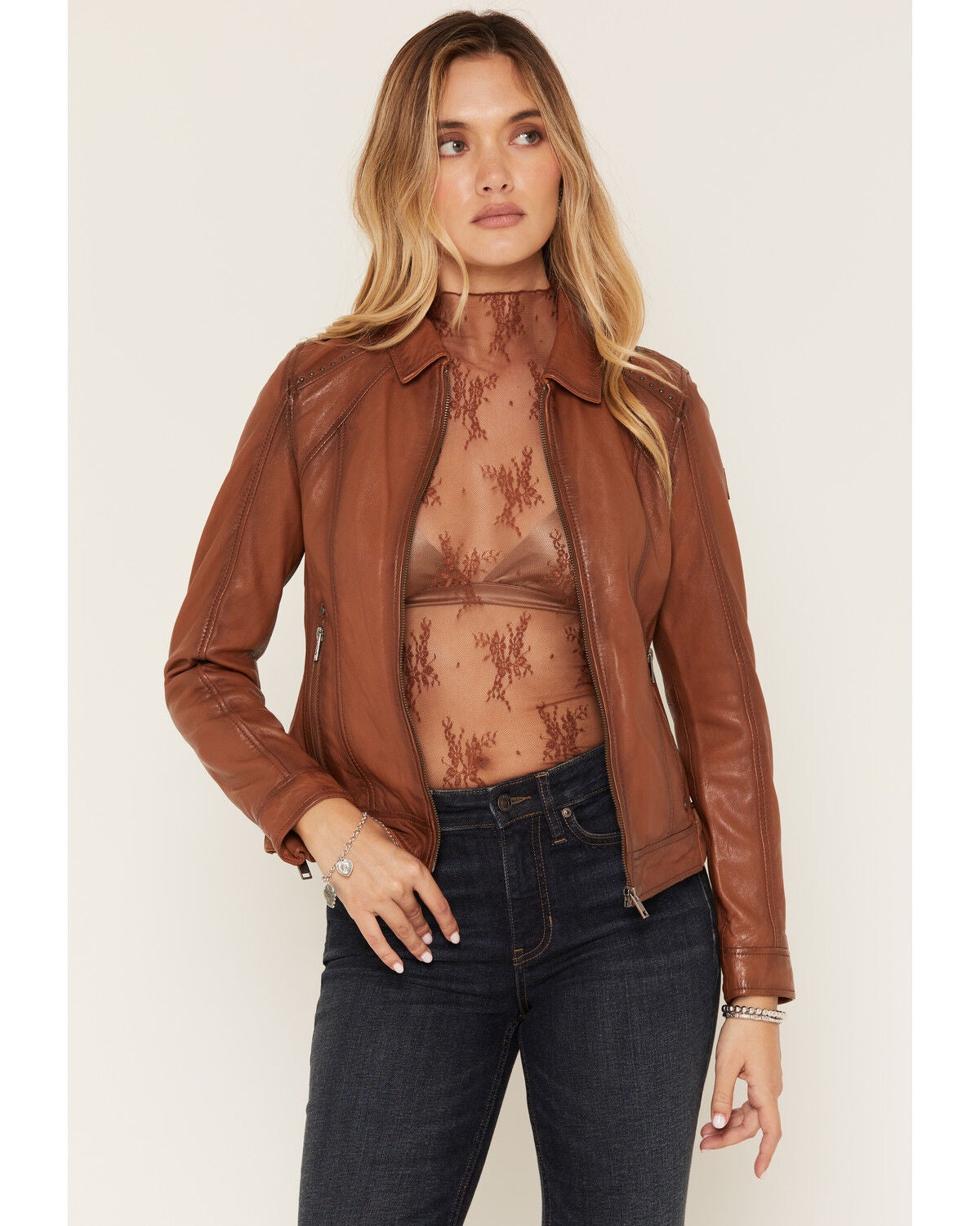 Image #1 - Mauritius Leather Women's Sunny Leather Jacket, Cognac, hi-res