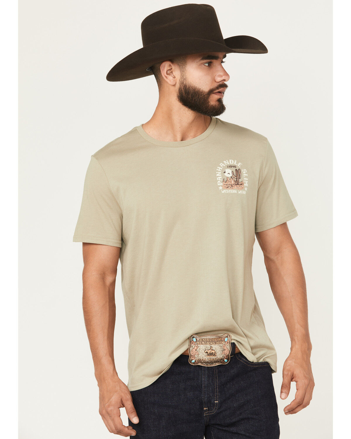 Image #2 - Panhandle Slim Men's Desert Short Sleeve Graphic T-Shirt, Sage, hi-res