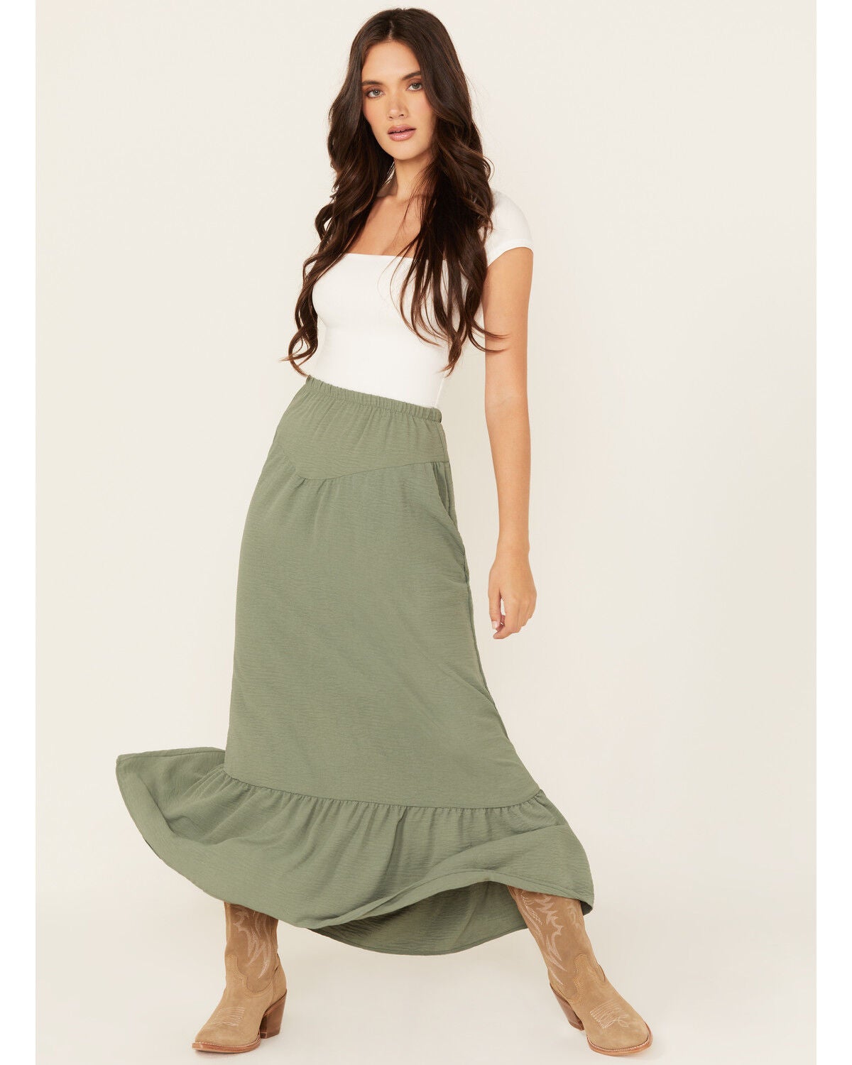 Originality Women's Front Yoke Midi Skirt, Sage, hi-res