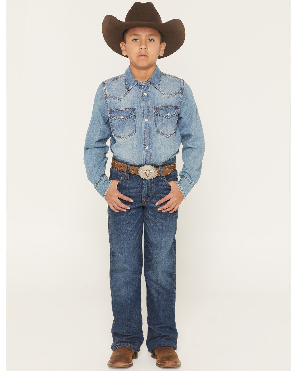 Image #1 - Wrangler Retro Boys' Jackson Hole Dark Wash Relaxed Bootcut Stretch Denim Jeans, Blue, hi-res