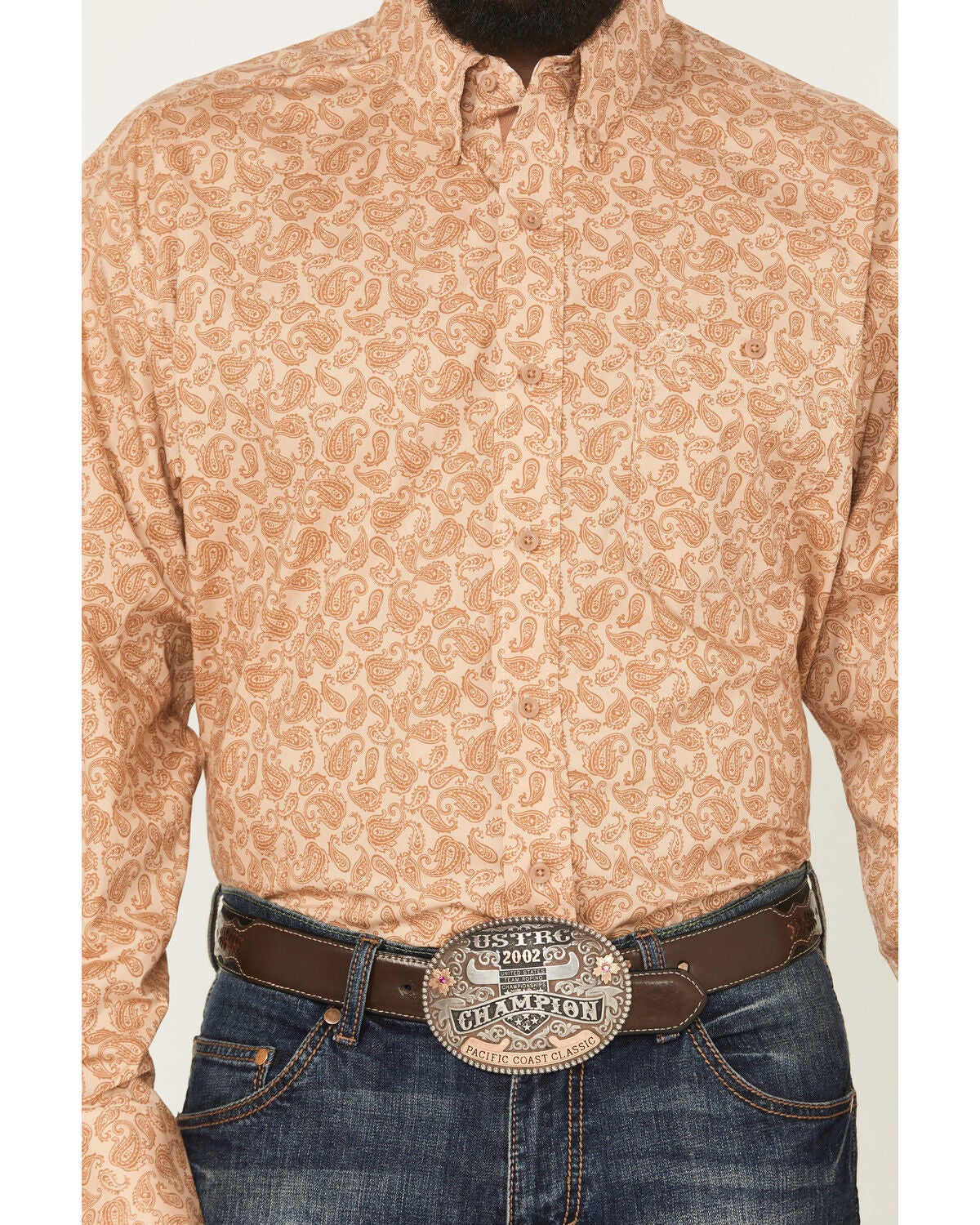 Image #3 - George Strait by Wrangler Men's Paisley Print Long Sleeve Button-Down Stretch Western Shirt, Brown, hi-res