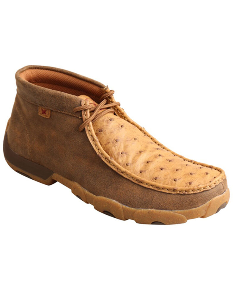 Twisted X Men's Exotic Full-Quill Ostrich Skin Casual Shoes - Moc Toe, Tan, hi-res