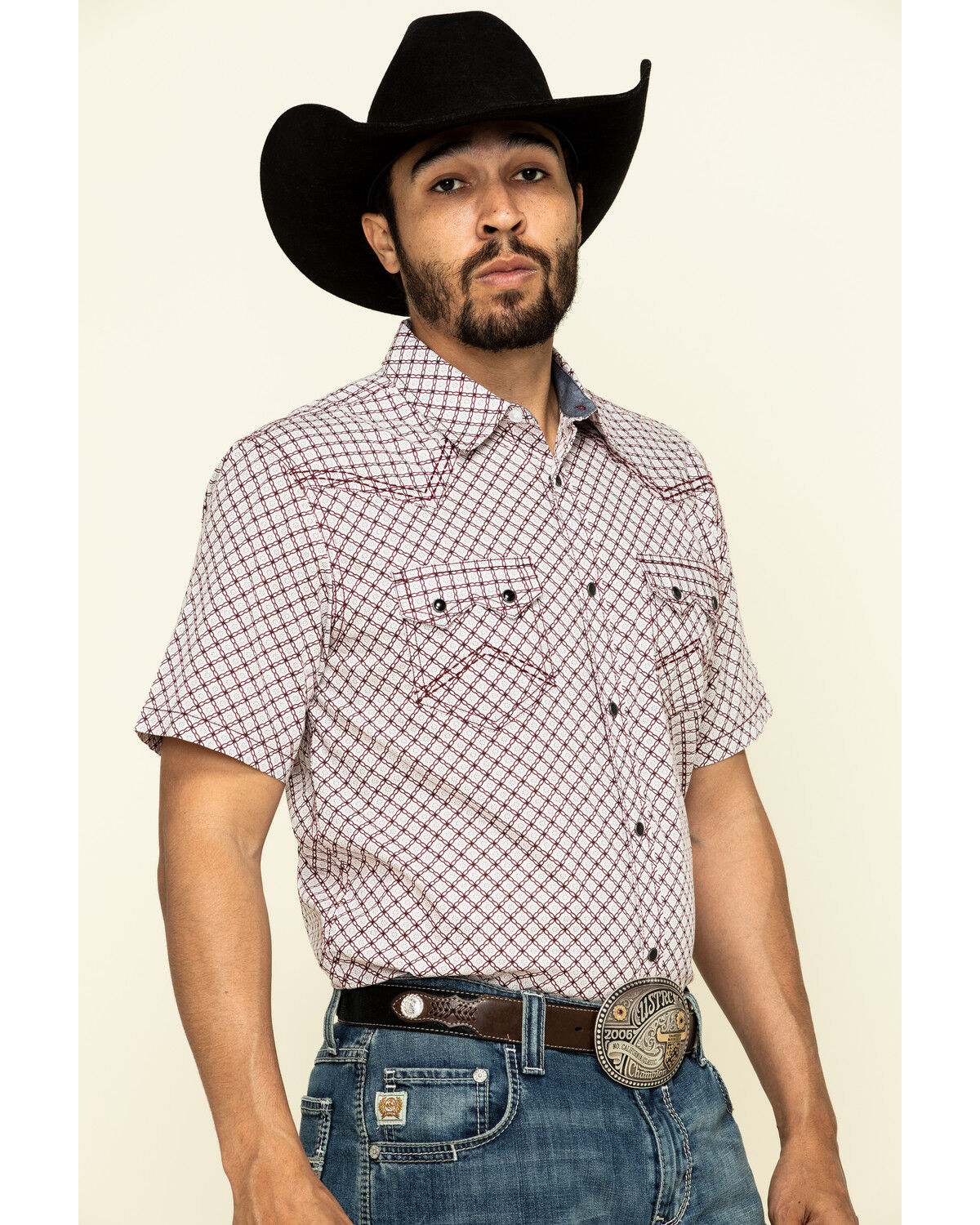 Image #3 - Cody James Men's Kaleidoscope Geo Print Short Sleeve Western Shirt, Maroon, hi-res