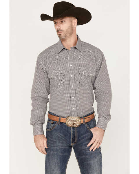 Resistol Men's Porter Mini Checkered Print Long Sleeve Snap Western Shirt, Chocolate, hi-res