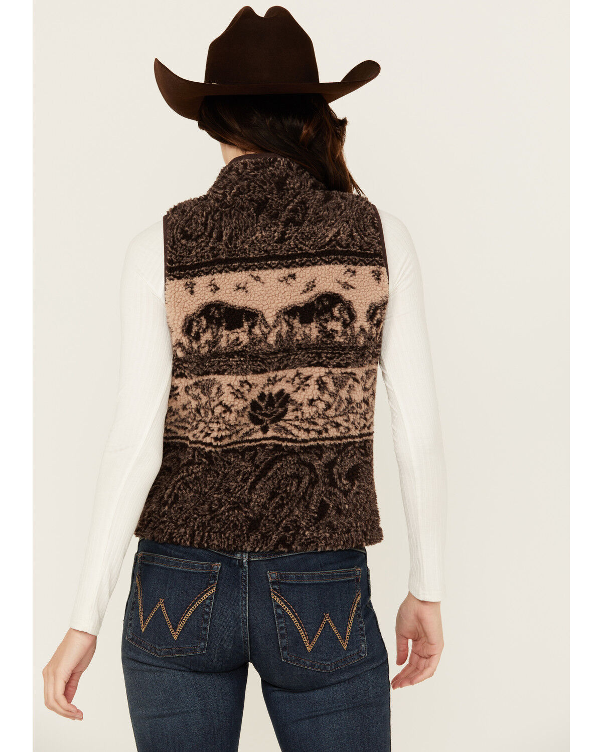 Image #4 - Shyanne Women's Buffalo Print Snap Sherpa Vest, Chocolate, hi-res
