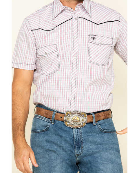 Image #4 - Cowboy Hardware Men's White Rake Plaid Short Sleeve Western Shirt , White, hi-res