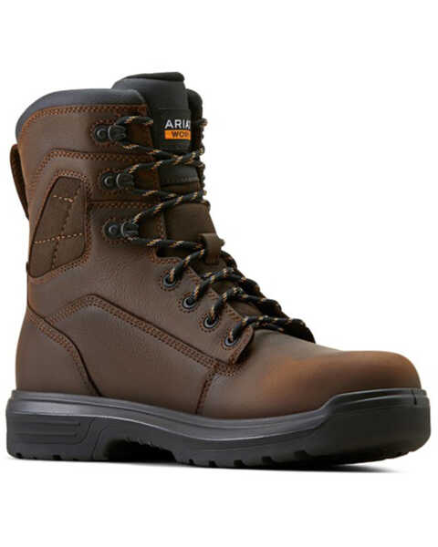 Ariat Men's 8" Turbo Waterproof Work Boots - Carbon Toe , Dark Brown, hi-res