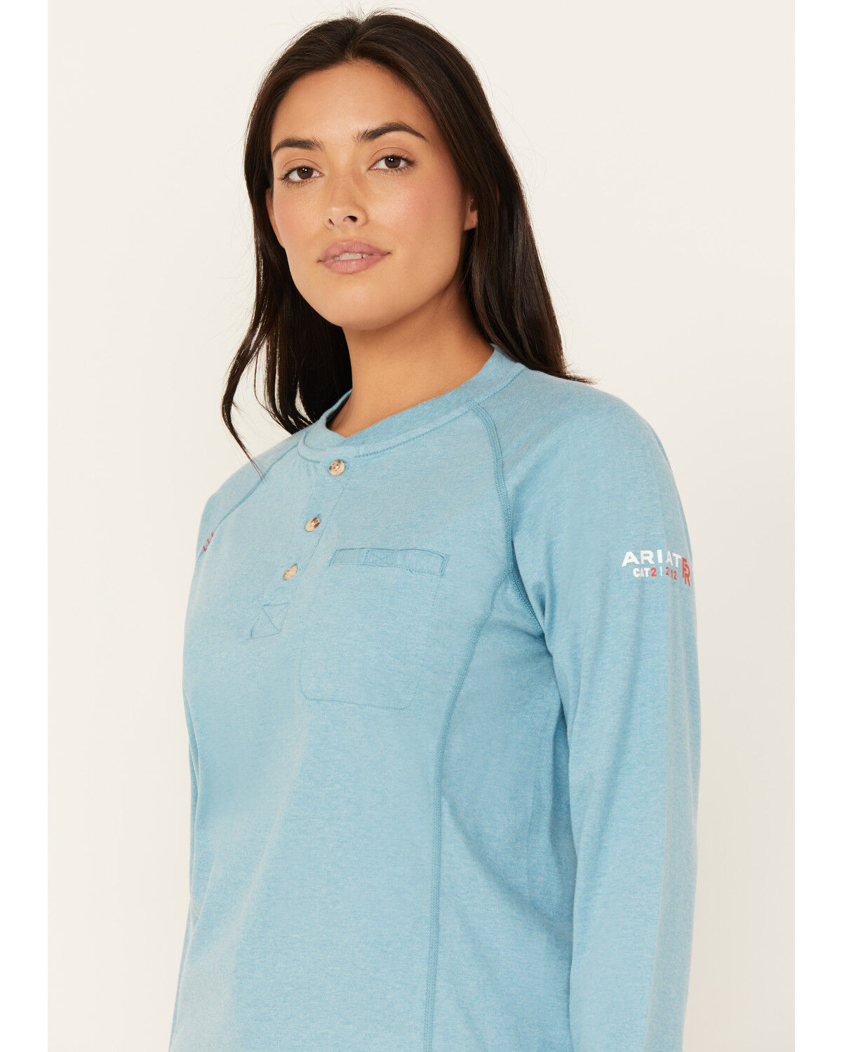 Image #2 - Ariat Women's FR Air Henley Long Sleeve Work Shirt, Blue, hi-res