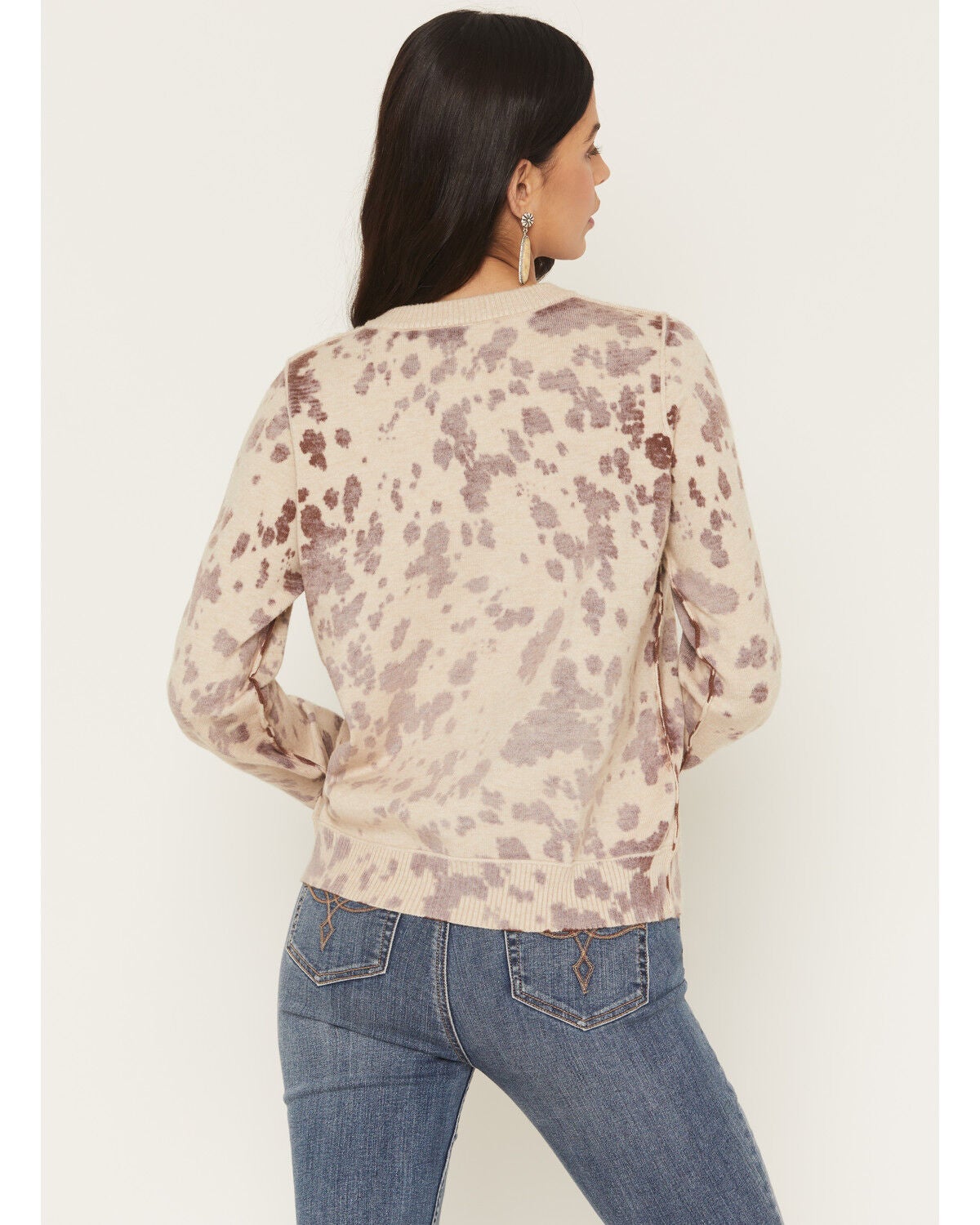 Image #4 - Originality Women's Cow Print Button-Down Cardigan, Off White, hi-res