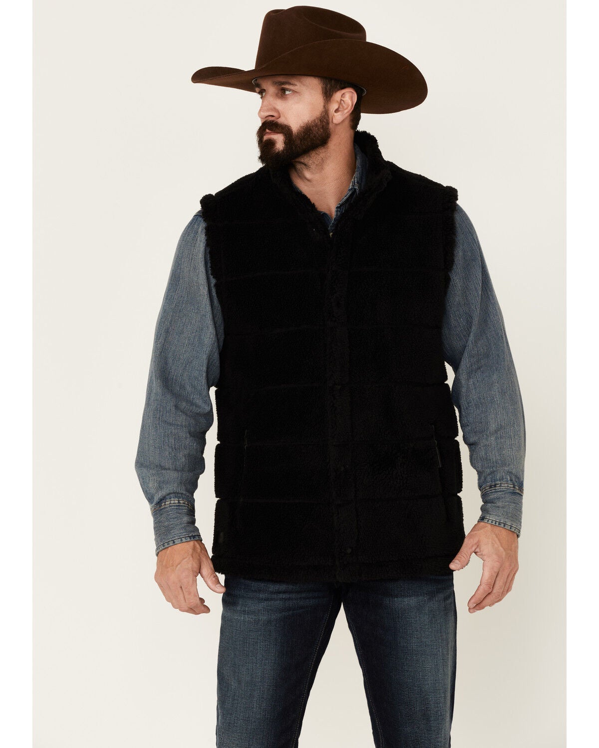 Cody James Men's Mesa Quilted Snap-Front Sherpa Vest, Black, hi-res