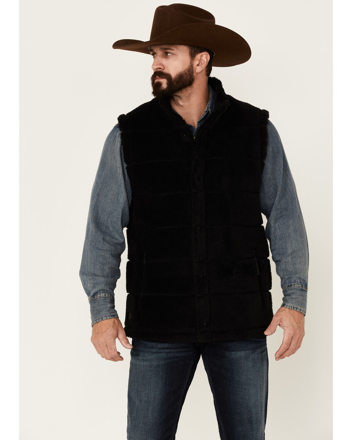Image #1 - Cody James Men's Mesa Quilted Snap-Front Sherpa Vest, Black, hi-res