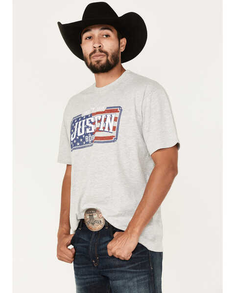 Image #1 - Justin Men's Americana License Plate Graphic T-Shirt, Heather Grey, hi-res