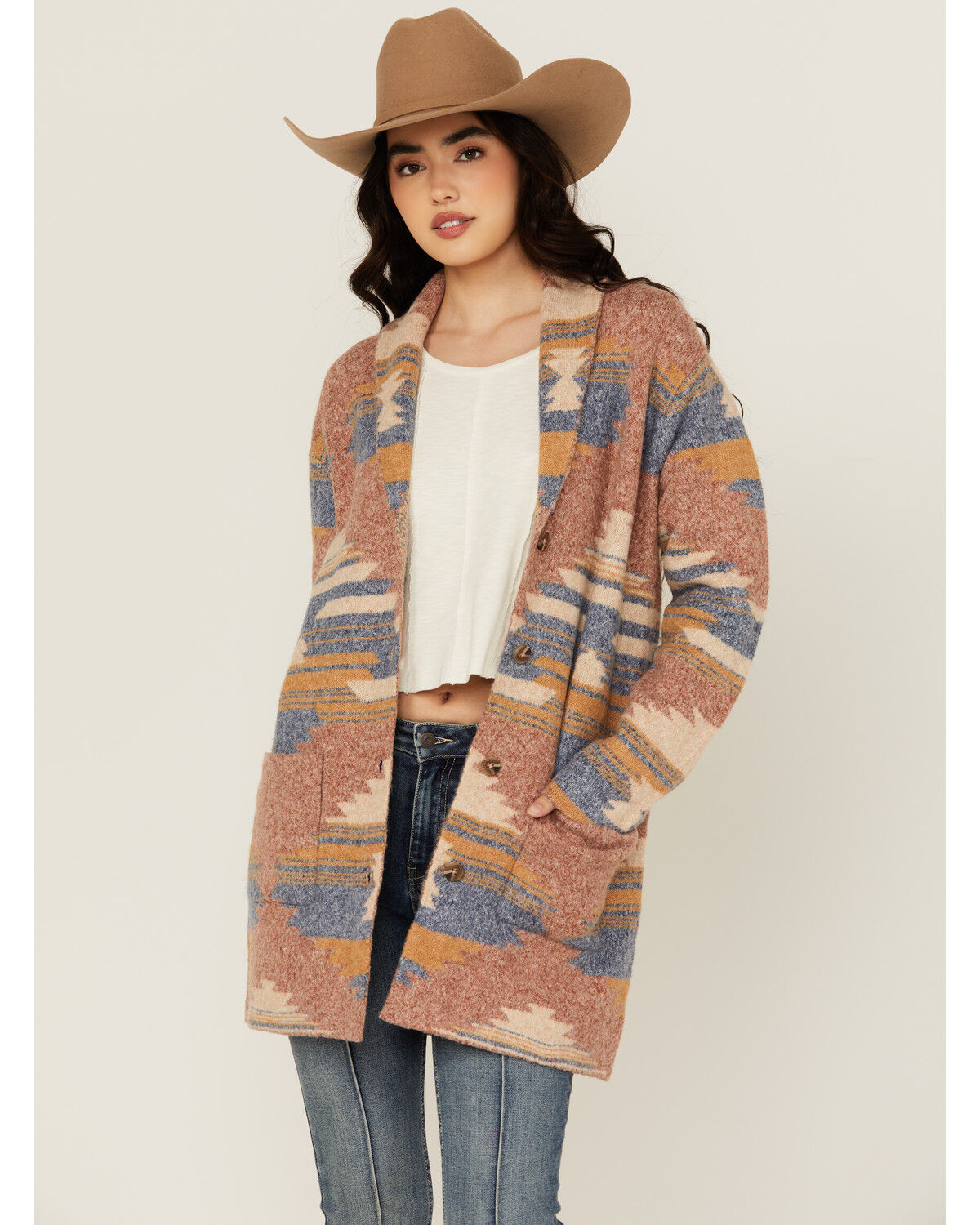 Image #2 - Idyllwind Women's Crosswind Southwestern Print Cardigan, Sand, hi-res