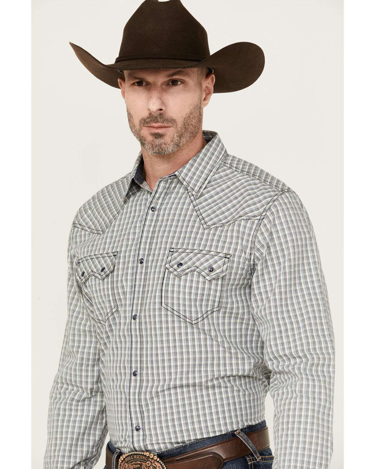 Image #2 - Cody James Men's Seeker Plaid Print Long Sleeve Snap Western Shirt, Light Blue, hi-res