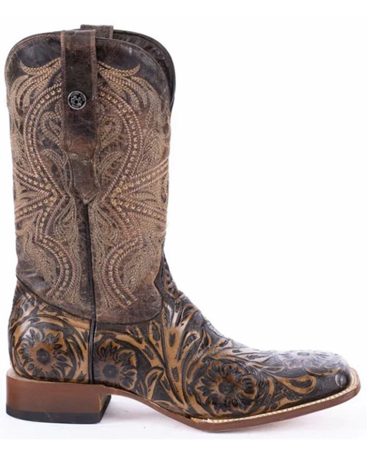 Image #2 - Tanner Mark Men's Hand Tooled Western Boots - Broad Square Toe, Brown, hi-res