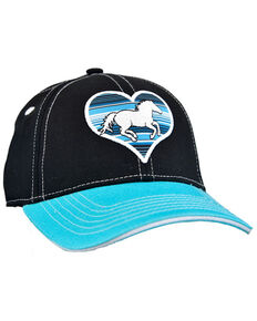 Cowgirl Hardware Girls' Black & Turquoise Serape Horse Heart Embroidered Ball Cap , Turquoise, hi-res