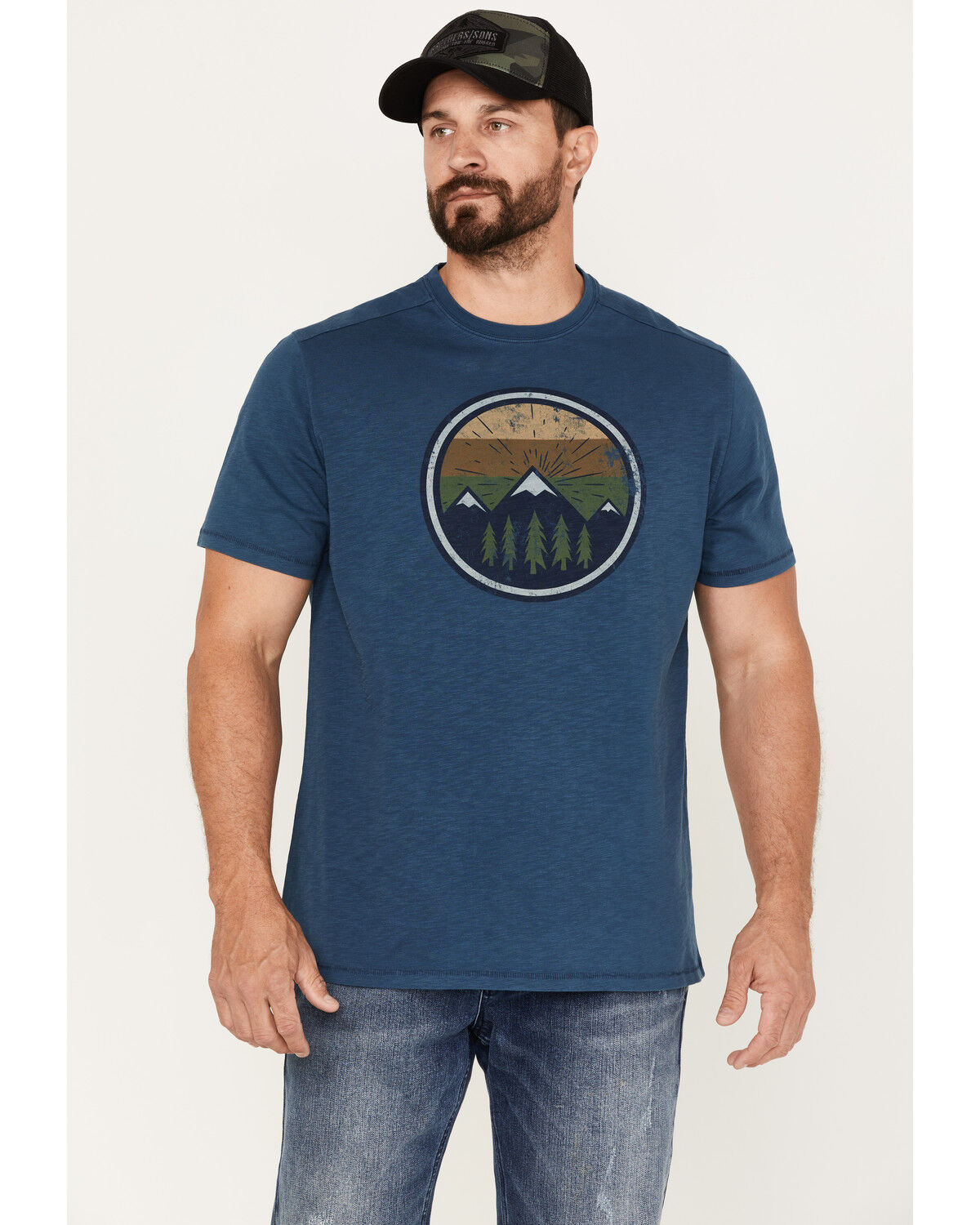 Image #1 - Brothers and Sons Men's Mountain Range Circle Graphic T-Shirt, Blue, hi-res