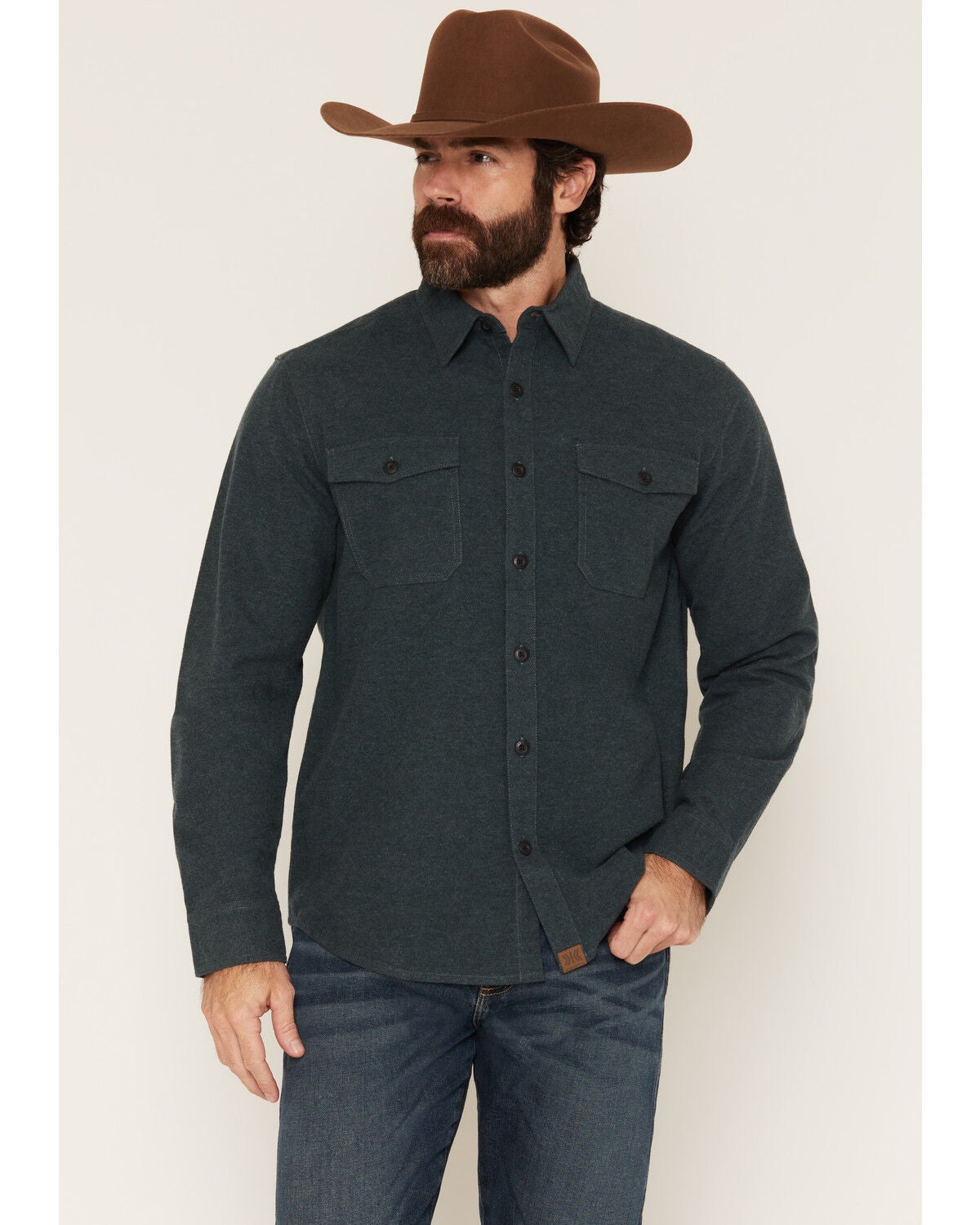 Image #1 - Dakota Grizzly Men's Major Solid Long Sleeve Button-Down Flannel Shirt, Dark Teal, hi-res