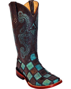 Ferrini Women's Black Patchwork Cowgirl Boots - Square Toe, Black, hi-res