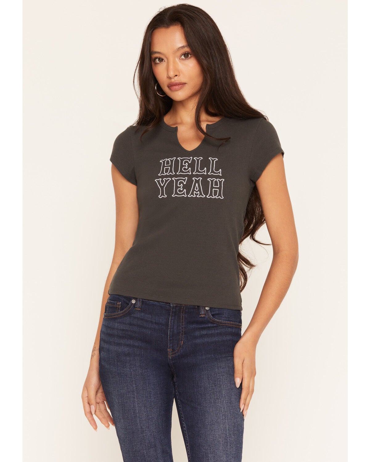 White Crow Women's Hell Yeah Short Sleeve Graphic Tee, Charcoal, hi-res