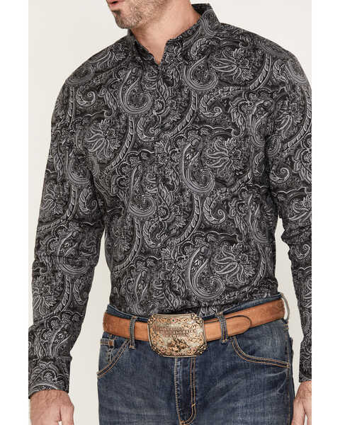 Cody James Men's Cassidy Paisley Button Down Long Sleeve Western Shirt, Black, hi-res