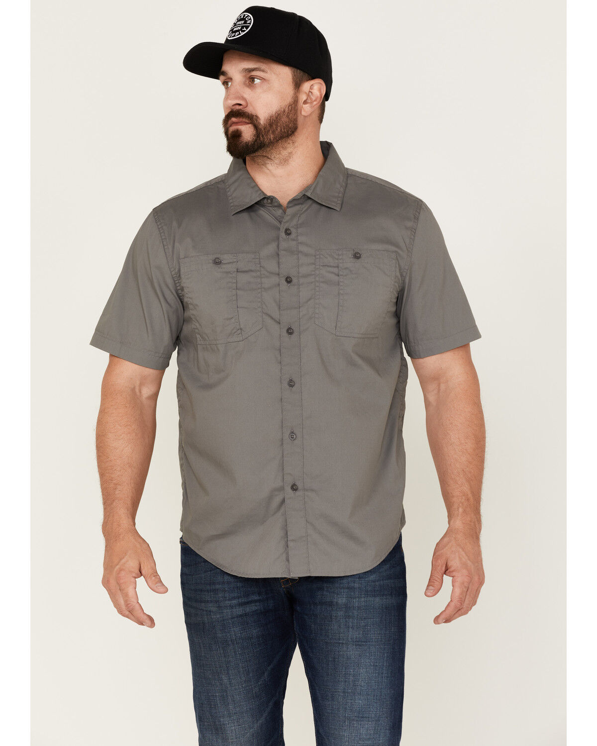 Image #1 - Brixton Men's Charter Solid Utility Button Down Western Shirt, Grey, hi-res