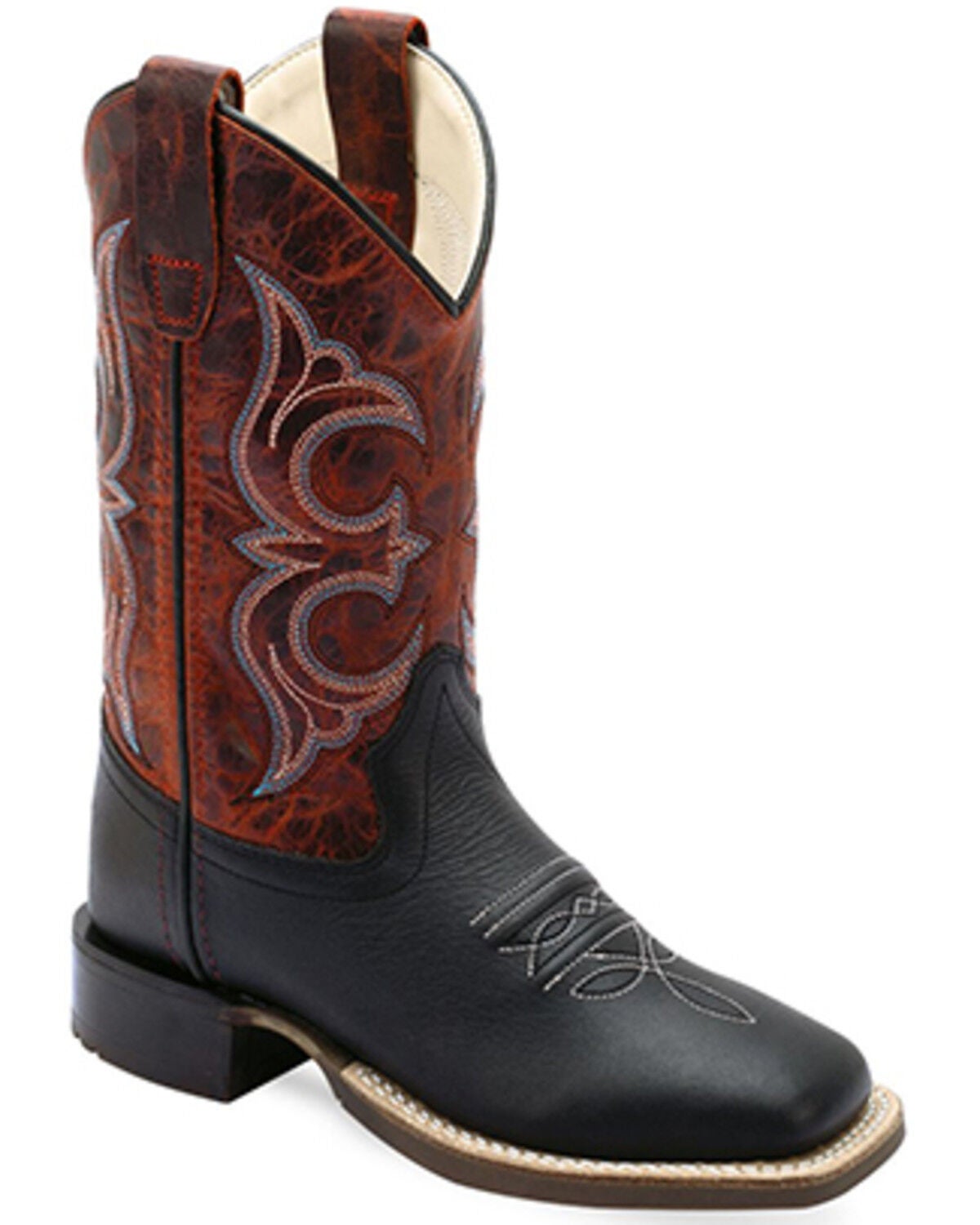 Old West Boys' Hand Corded Western Boots - Broad Square Toe, Black, hi-res