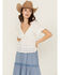 Image #1 - Angie Women's Eyelet Short Puff Sleeve Shirt, White, hi-res