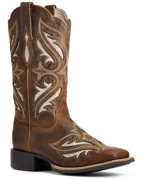 Ariat Women's Round Up Bliss Western Boots - Wide Square Toe, Beige/khaki, hi-res