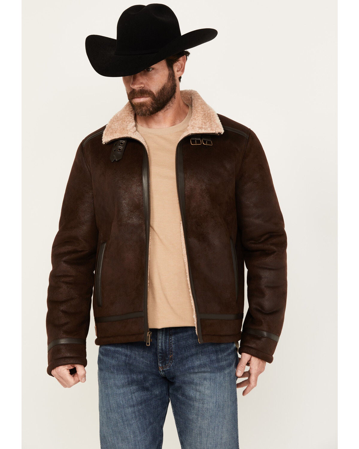 Moonshine Spirit® Men's Sherpa Lined Faux Leather Jacket - Country