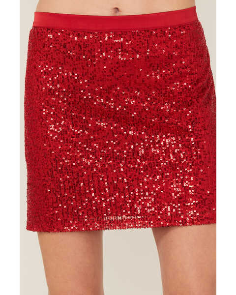 Image #3 - Band of the Free Women's Disco Diva Sequin Skirt, Red, hi-res