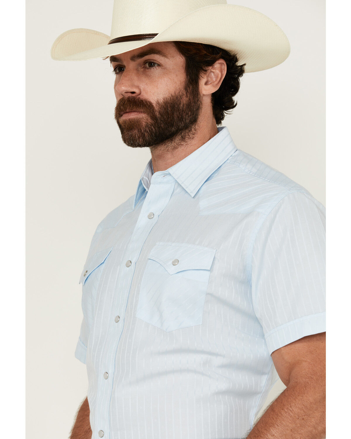 Image #2 - Rodeo Clothing Men's Tonal Satin Striped Short Sleeve Pearl Snap Western Shirt, Blue, hi-res