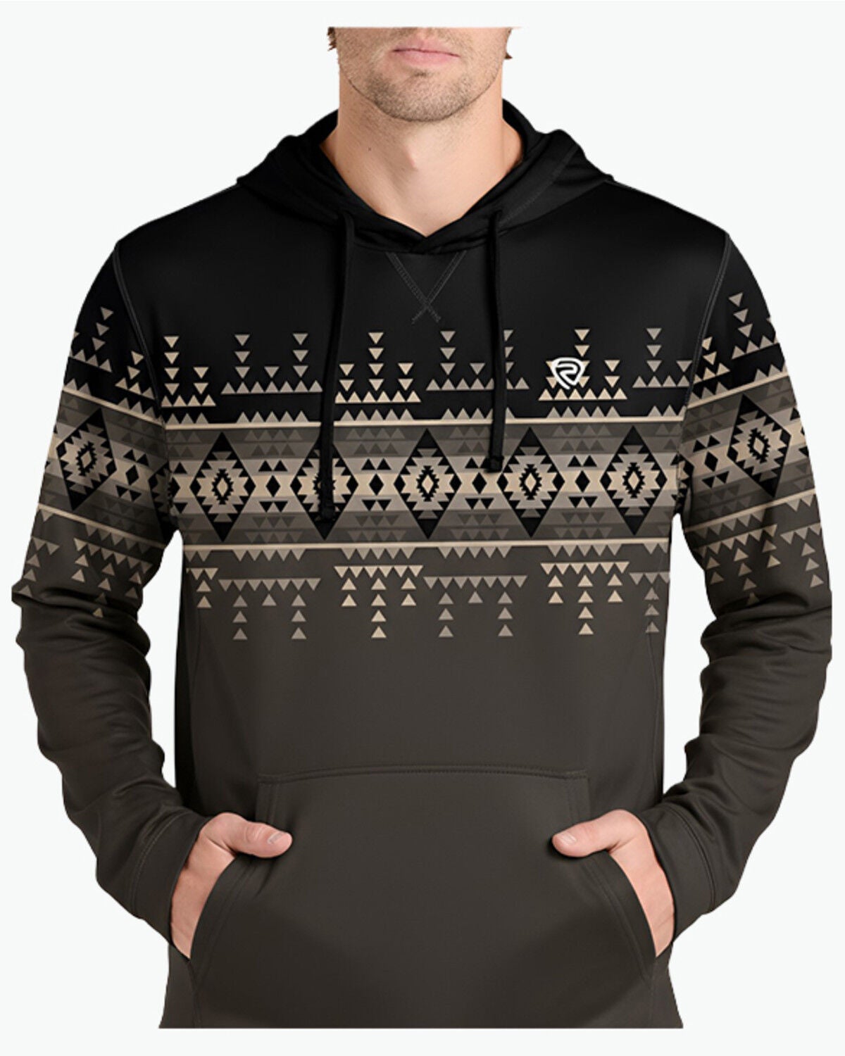 Rock & Roll Denim Men's Southwestern Border Print Performance Hooded Sweatshirt, Black, hi-res