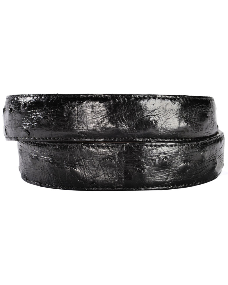 Lucchese Men's Black Full Quill Ostrich Leather Belt, Black, hi-res