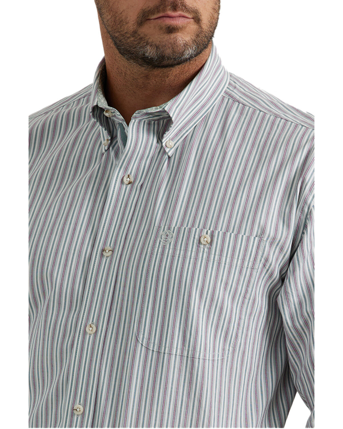 Image #2 - George Strait by Wrangler Men's Striped Print Long Sleeve Button-Down Stretch Western Shirt - Tall, Light Grey, hi-res