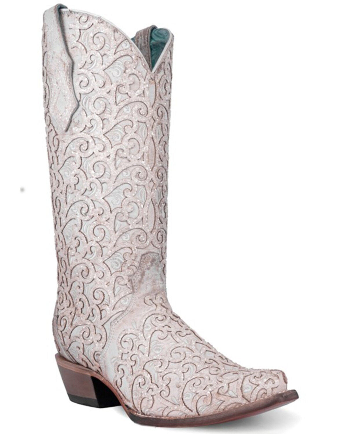 Corral Women's Glitter Overlay Western Boots - Snip Toe, White, hi-res