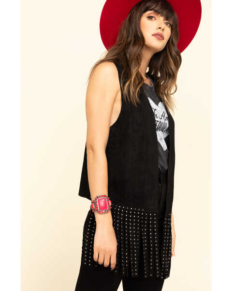 Image #3 - Vocal Women's Studded Fringe Vest , Black, hi-res