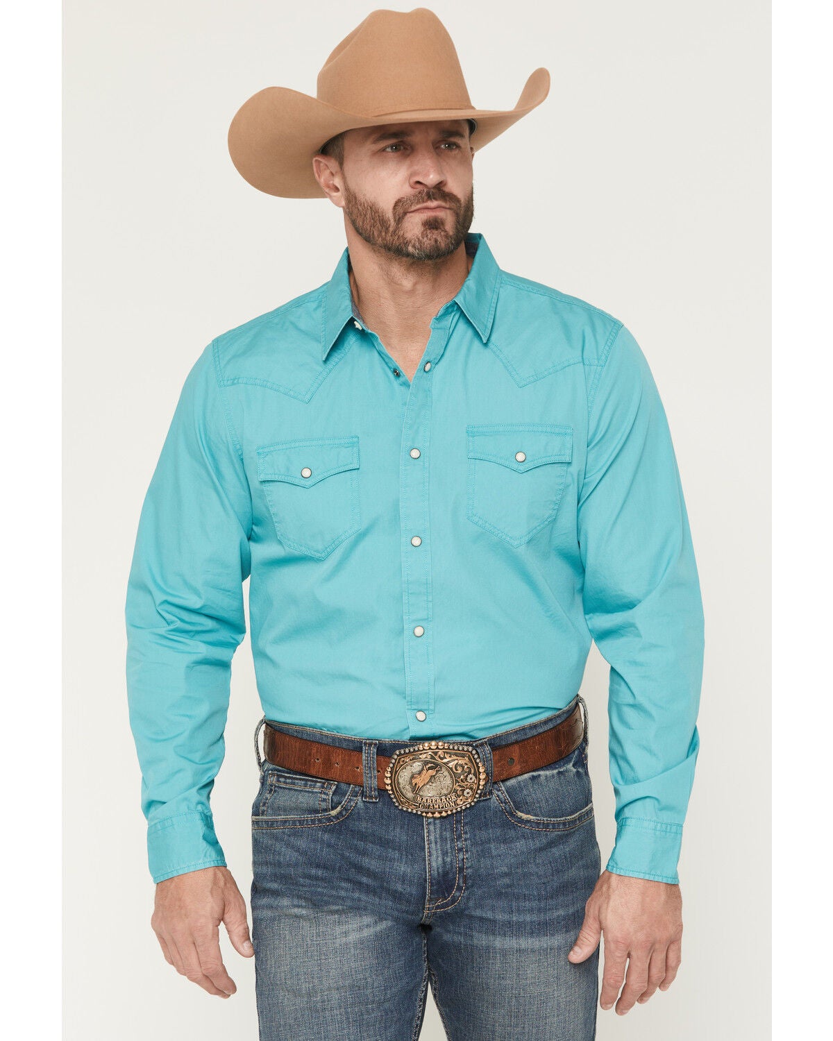 Cody James Men's Rock Solid Long Sleeve Snap Western Shirt, Aqua, hi-res