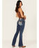 Image #1 - Miss Me Women's Medium Wash Mid Rise Cowhide Steer Head Pocket Bootcut Stretch Denim Jeans, Medium Wash, hi-res