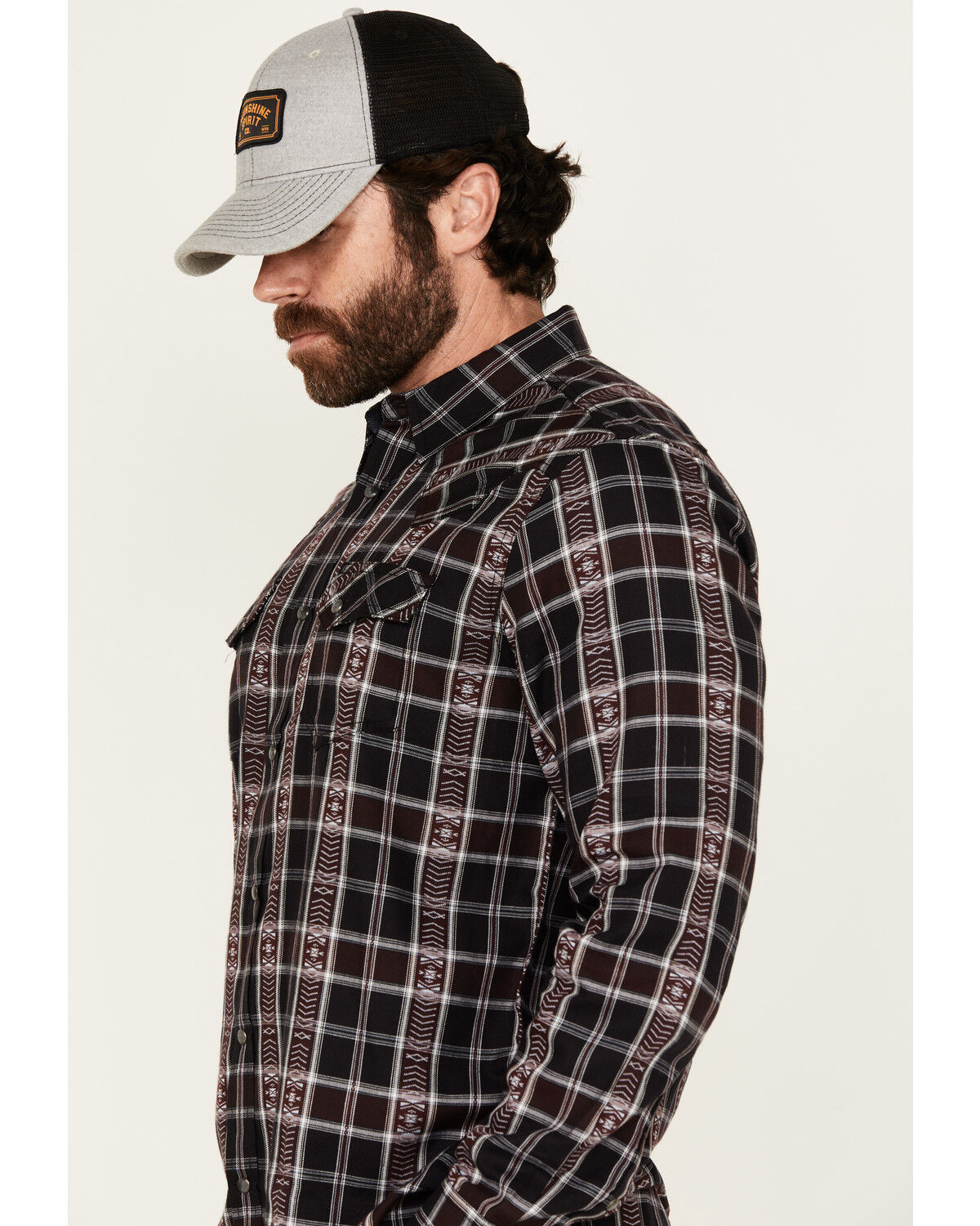 Image #2 - Moonshine Spirit Men's Dobby Plaid Print Long Sleeve Snap Wester Shirt, Black, hi-res