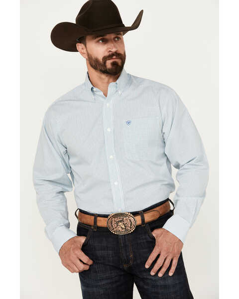 Image #1 - Ariat Men's Wrinkle Free Westley Plaid Print Button-Down Long Sleeve Western Shirt - Tall, White, hi-res