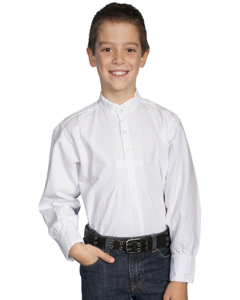 Scully Boys' Pleated Front Long Sleeve Shirt, White, hi-res