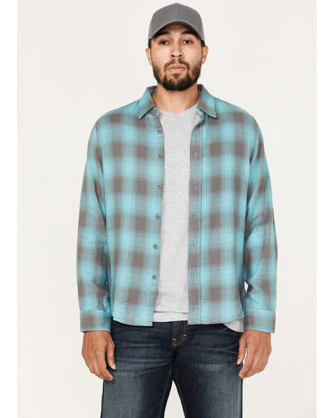 Brixton Men's Bowery Soft Weave Long Sleeve Button-Down Flannel, Teal, hi-res
